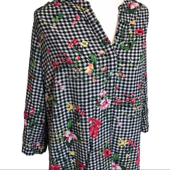 Mandee Floral Gingham Blouse sz 1X - Picture 2 of 8